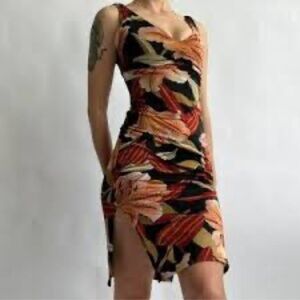 Elegant Floral Maxi Dress - Black and Orange‎
